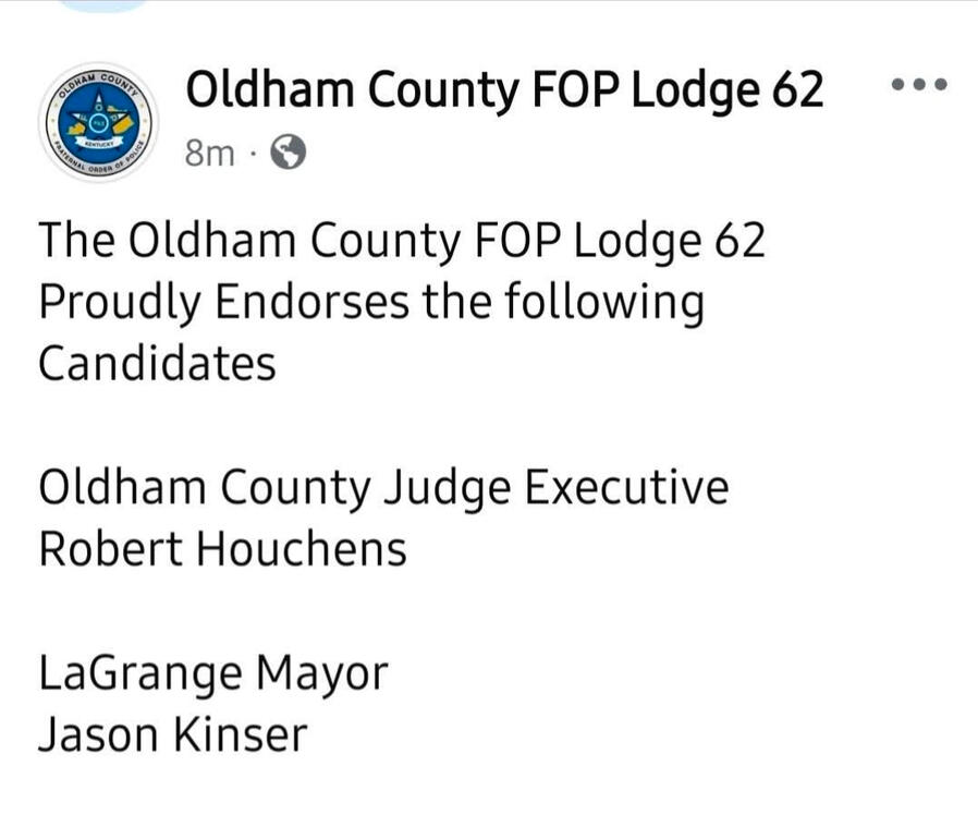 Endorsed by Oldham County Fraternal Order of Police!
